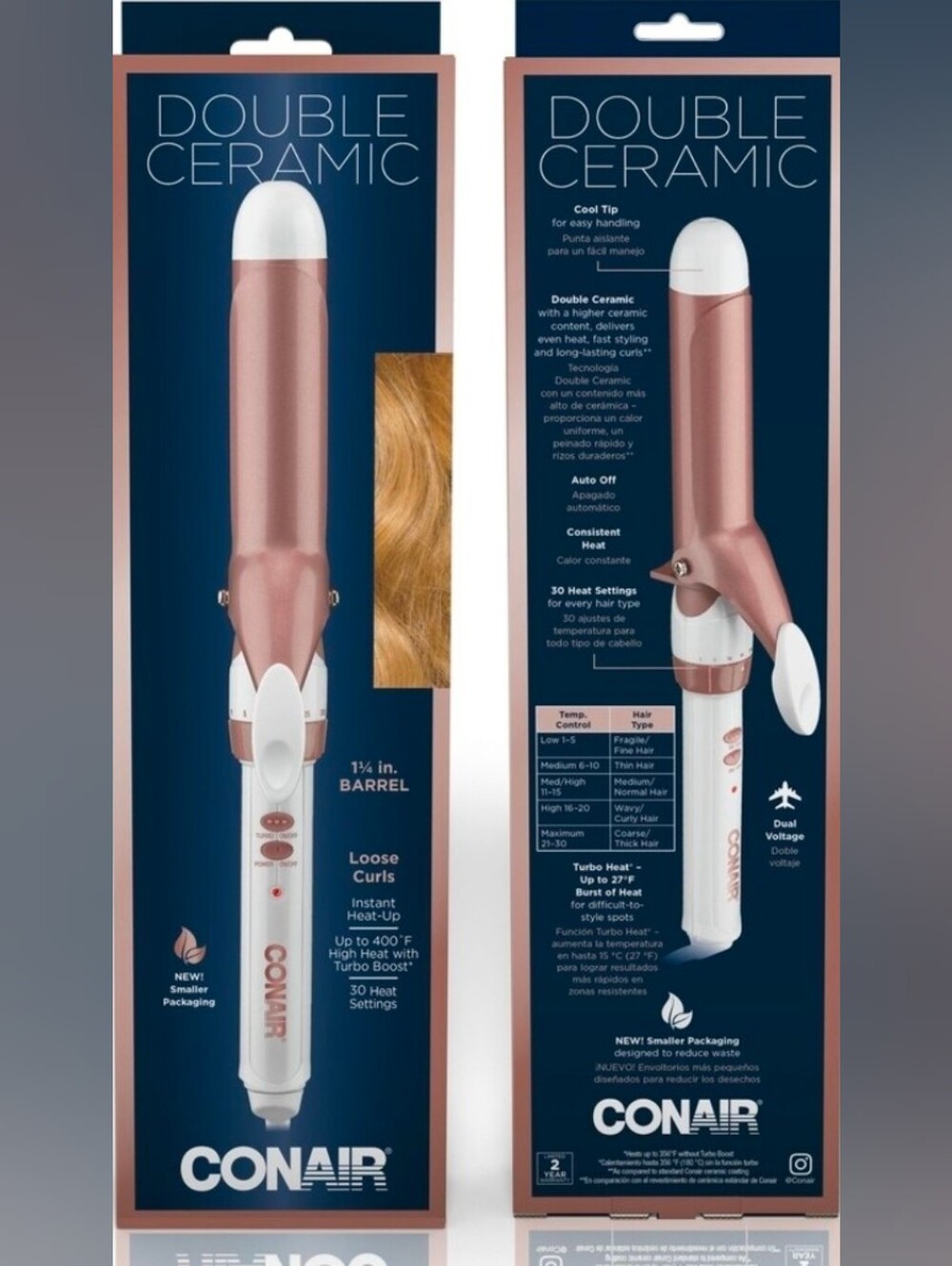 Conair Double Ceramic 1.25" Curling Iron – Rose Gold/White